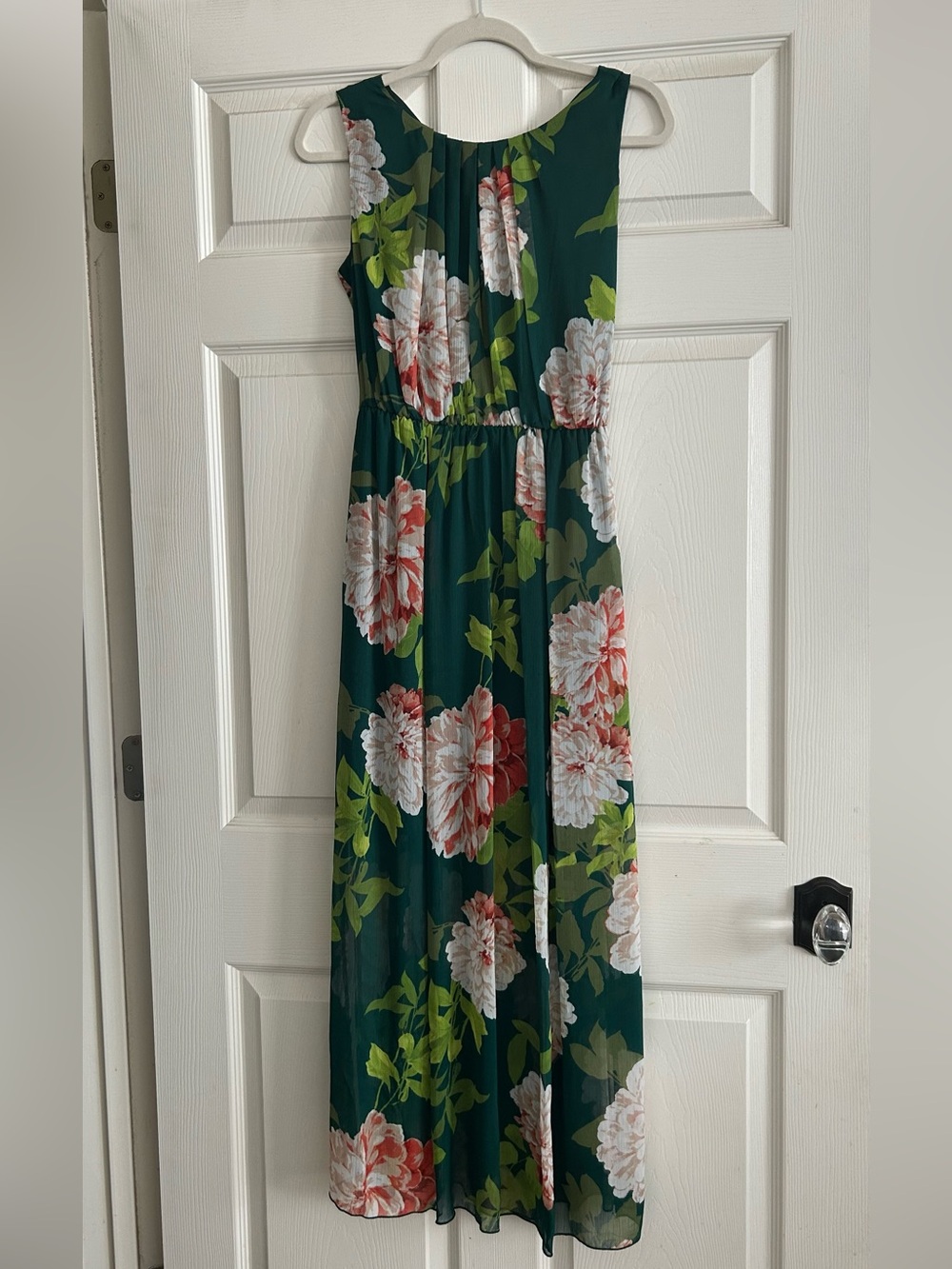 Enfocus Studio Deep Green Dress with Pink & White Floral Accents